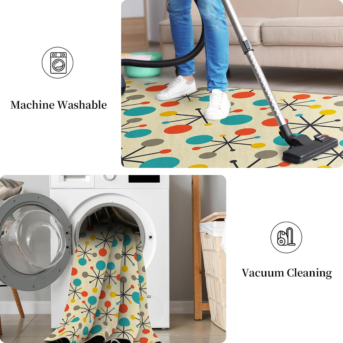 Retro Mid Century Modern Kitchen Runner Rugs for Hallways 2'x 6'