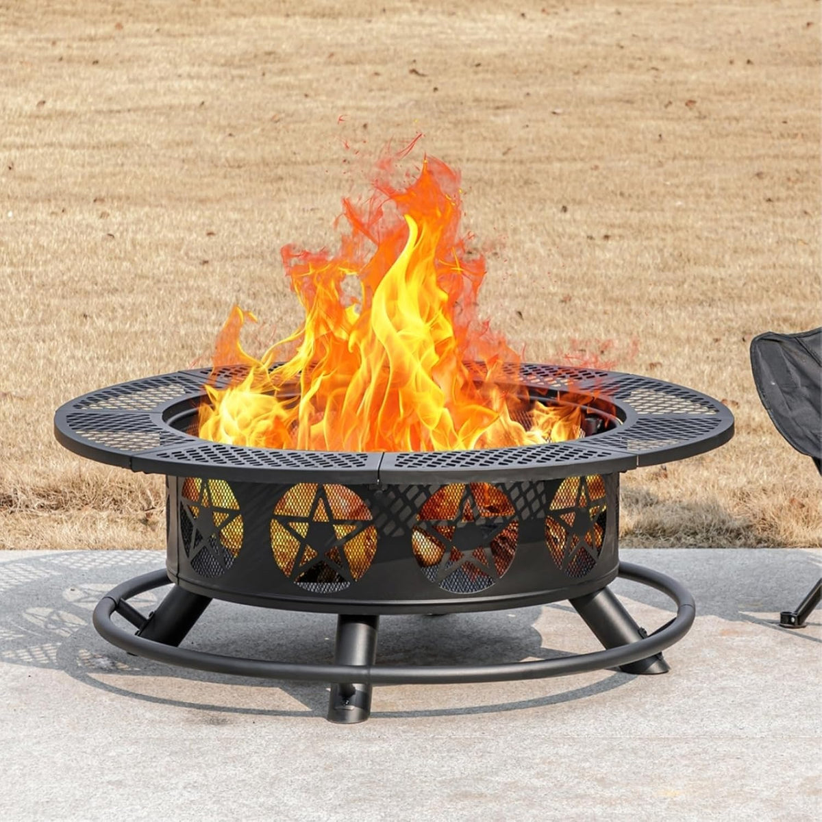 Outvue 36 Inch Outdoor Fire Pits with 2 Grills, Lid & Poker