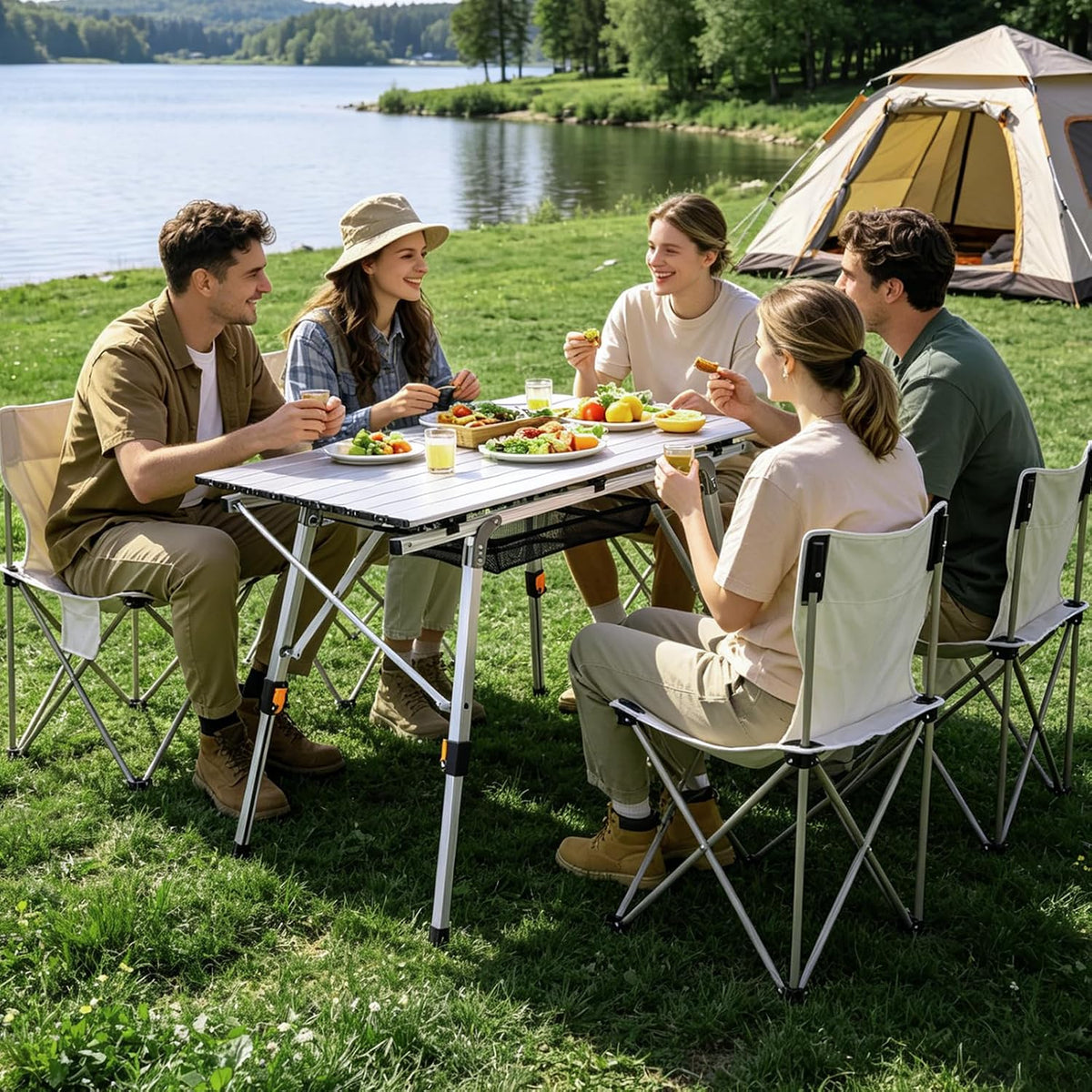 JOUYEK Folding Outdoor Camping Table, Lightweight Aluminum Camp Table White