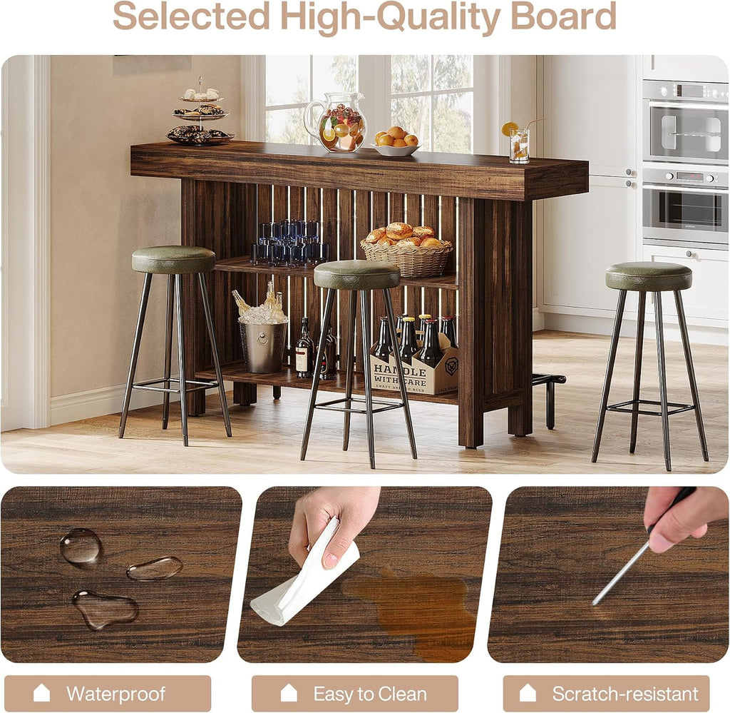 Tribesigns 63" Large Bar Table, 2-Tier Counter Height Table with Footrest