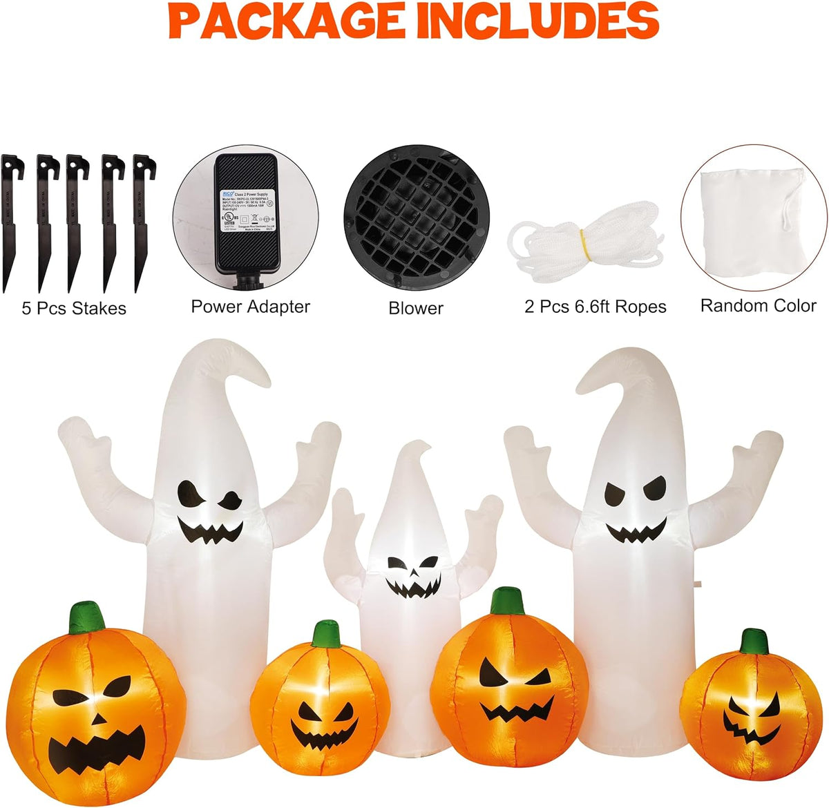 SAND MINE 8 FT Long Lighted Halloween Inflatable Ghosts with Pumpkins, Halloween Blow Up Decorations for Halloween Indoor Outdoor Garden Lawn Party Yard Decorations