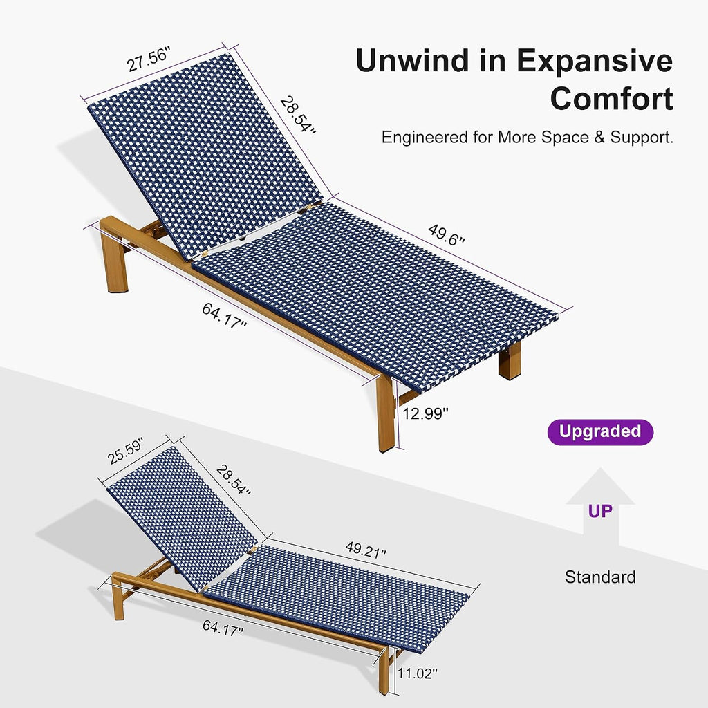 PURPLE LEAF Extra Wide Patio Lounge Chair Resort Wicker Set of 2, Navy