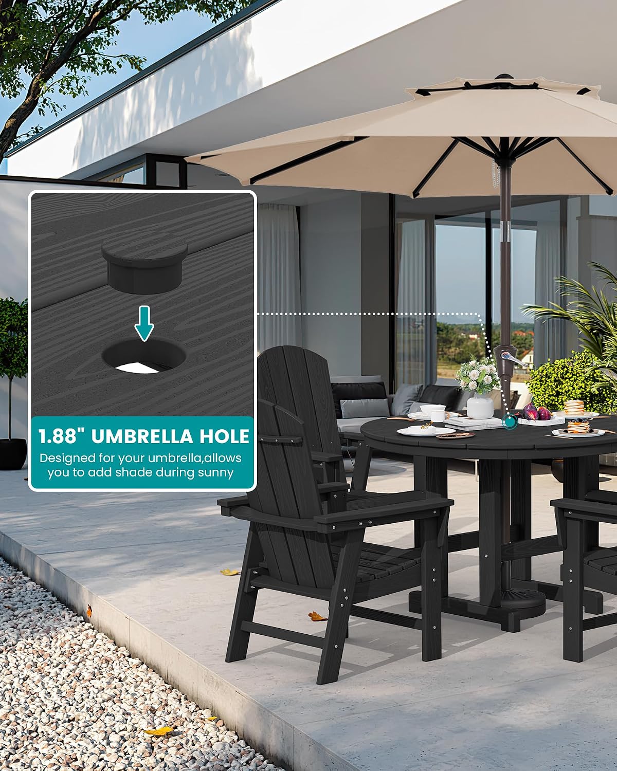 SERWALL 5-Piece Patio Dining Set, 45" Table & 4 Adirondack Chairs, Black