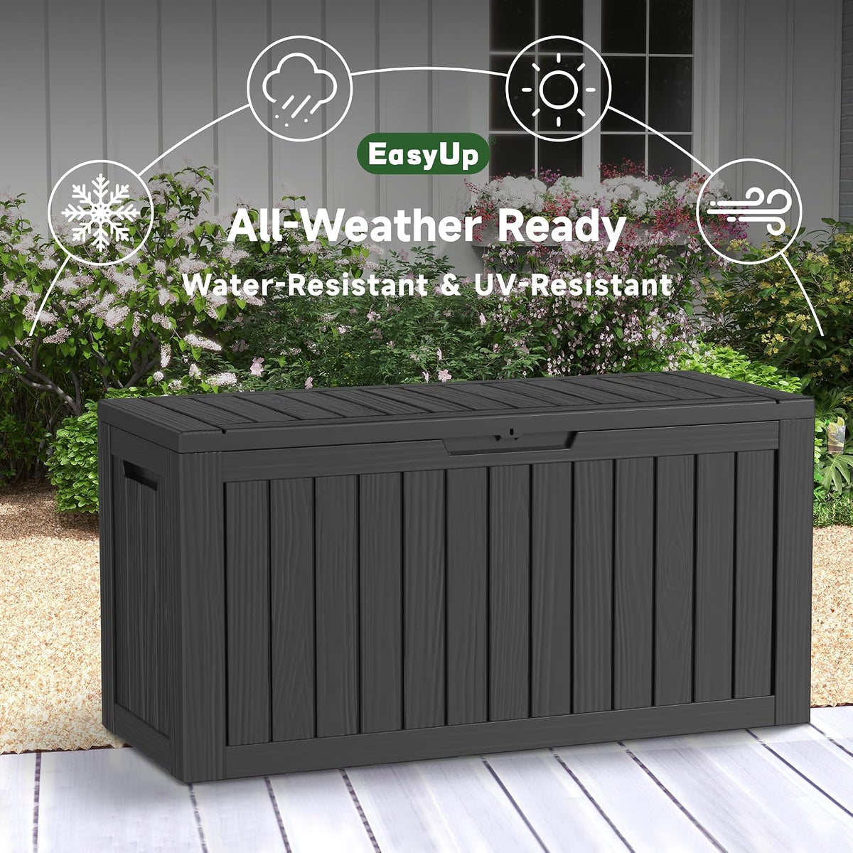 EasyUp 150 Gal Deck Box Waterproof Outdoor Storage Box Black