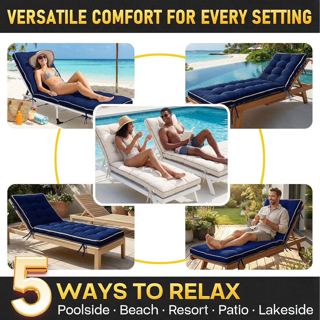 2 Pack 80x26 Inch Folding Chaise Lounge Cushion Quick Dry (Blue)
