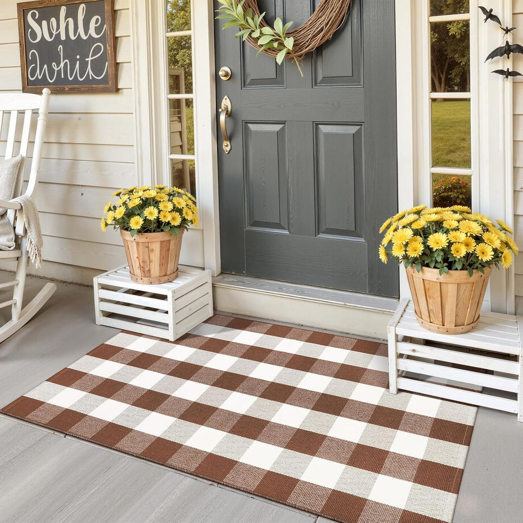 Buffalo Plaid Checkered Rug Fall Front Door Mat Washable Outdoor Rug 3'x5'