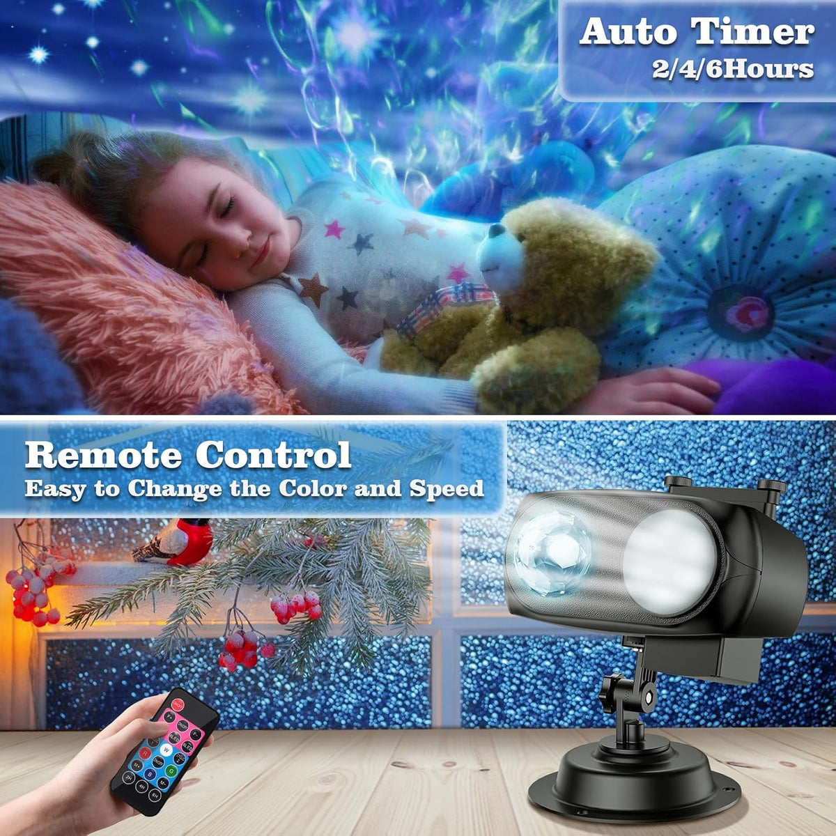 Brighter Halloween Christmas Outdoor Projector Lights with 14 HD (3D Ocean Wave+Patterns) Replaceable Slides, Waterproof for Indoor Outdoor Xmas Theme Party Yard Garden Decoration