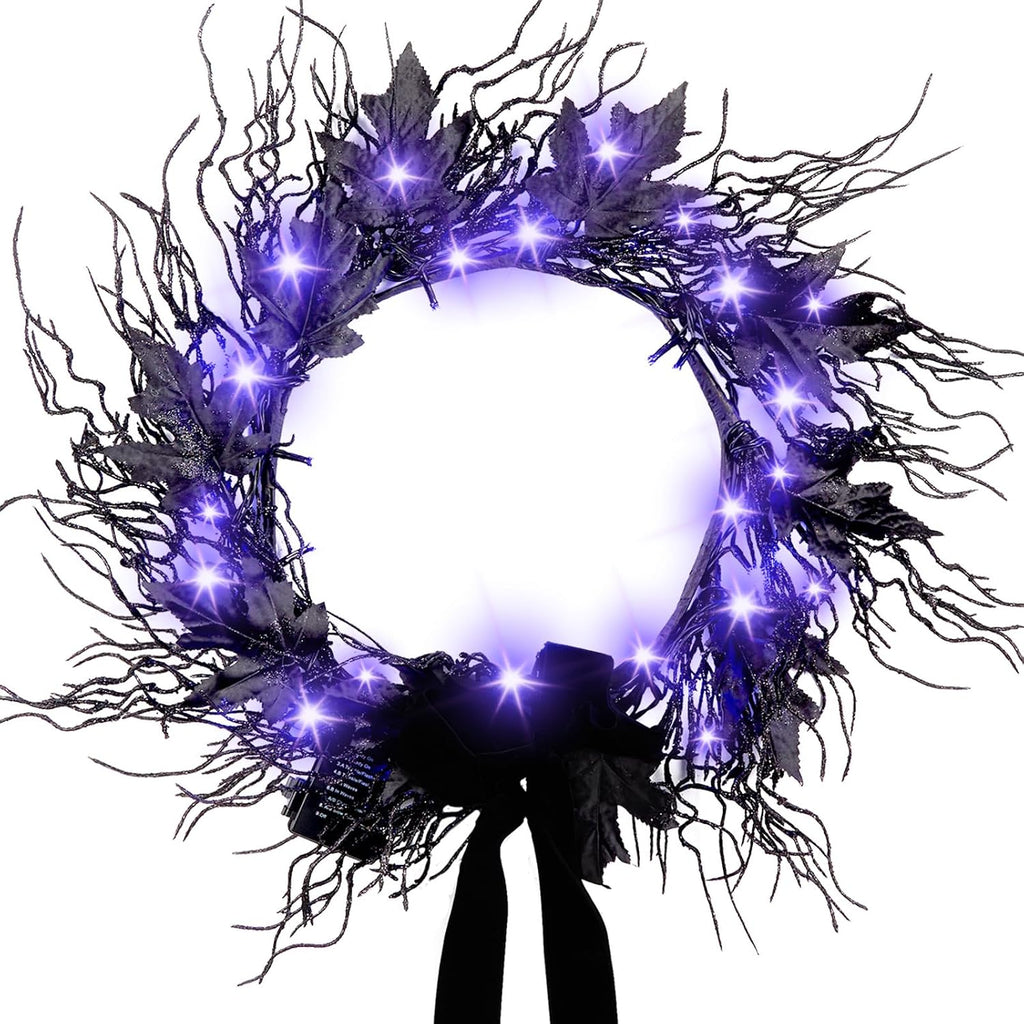 JORNOY 16inch LED Halloween Wreath with Battery Timer
