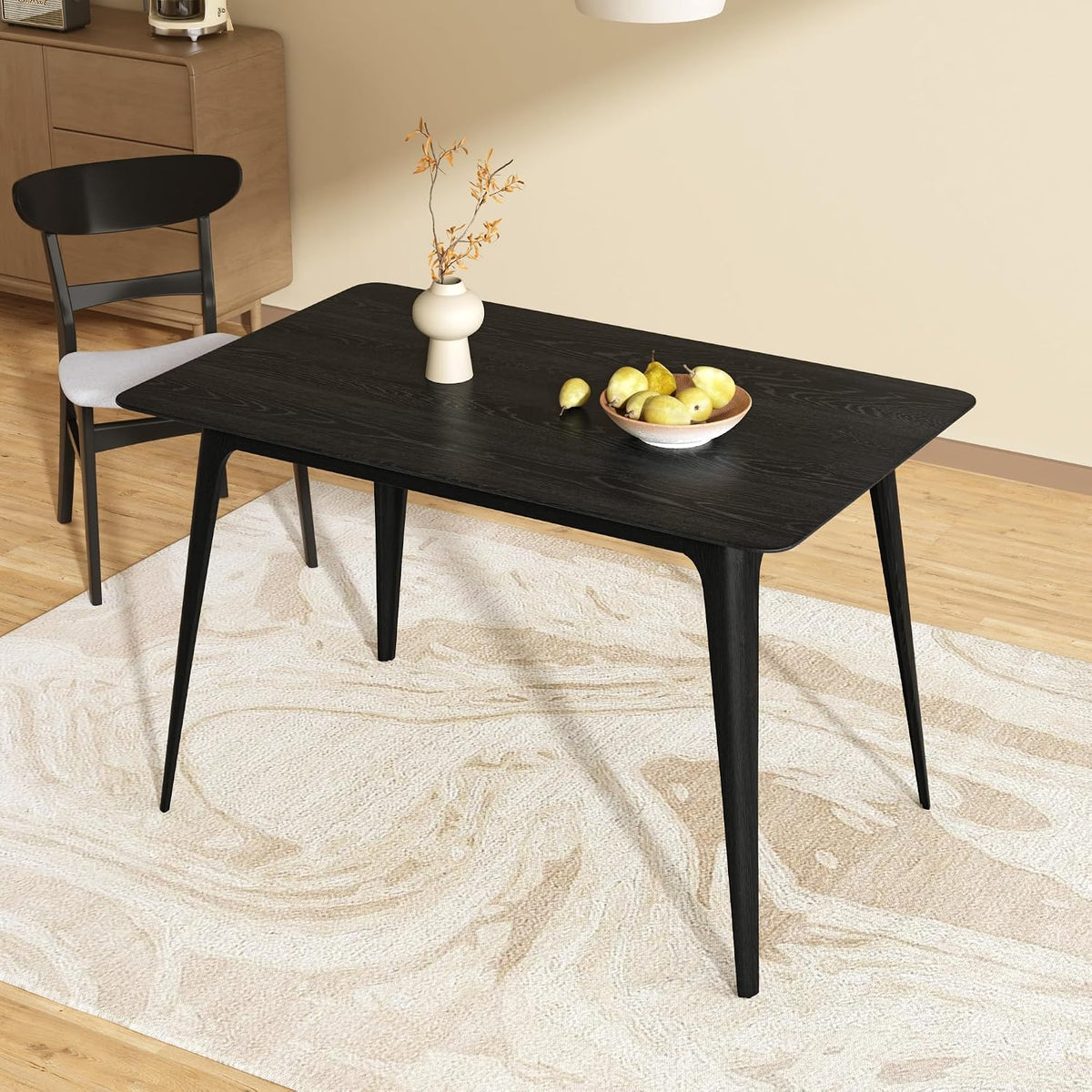 Wood Dining Room Table Set for 4,Mid Century Modern Dining Table Set,Kitchen Table Set for Breakfast Nook and Small Space,5 Piece Dining Table for Apartment,Living Room,Wooden Frame(Black+Light Beige)