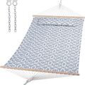 SUNCREAT Double Quilted Hammock with Hardwood Spreader Bar, Grey Pattern