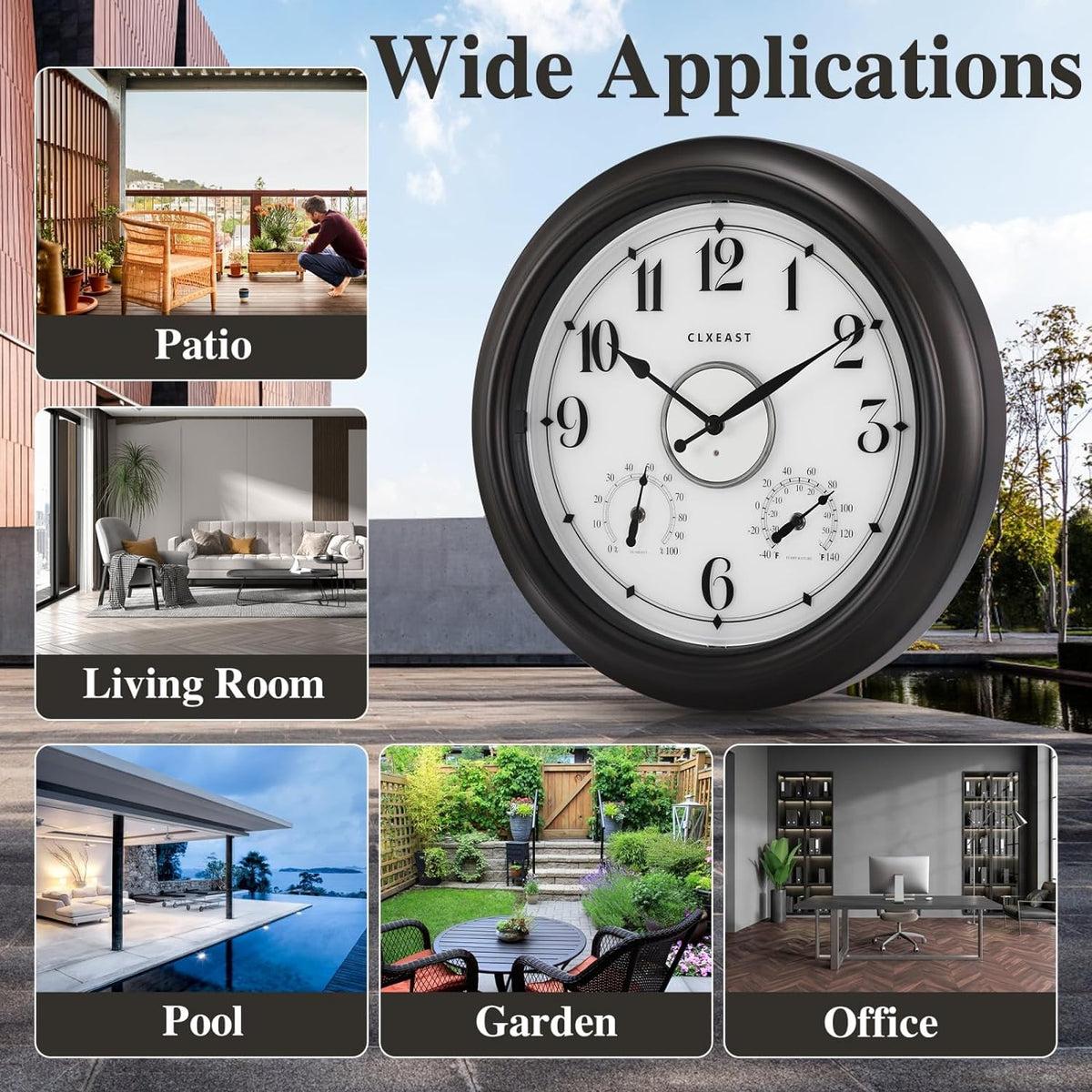 CLXEAST 18 Inch Large Illuminated Outdoor Clocks Waterproof