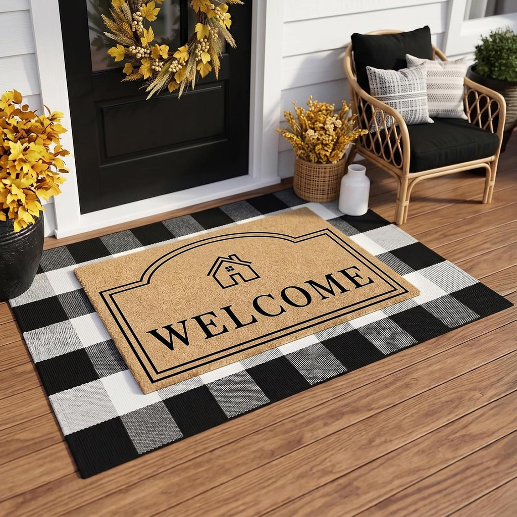 2 Pcs Layered Coir Front DoorMat Set, 0.6" Extra Thick & Non Slip Backing