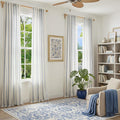 Vangao Striped Curtains Blue on White Semi Sheer Curtains 96 Inches Long