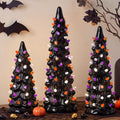 Best Choice Products 3Pc Ceramic Halloween Trees, Pre-Lit Hand Painted Pencil Holiday Tabletop Trees w/Orange Purple & White LED Lights