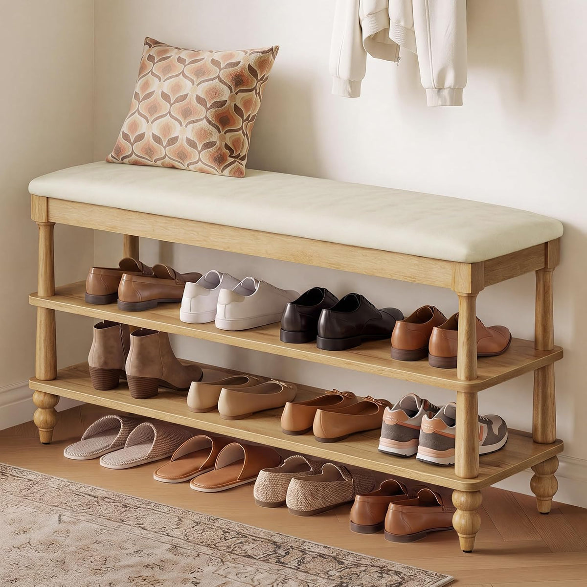 VASAGLE 2-Tier Shoe Bench, Wooden Entryway Bench, 39.4 Inches Width