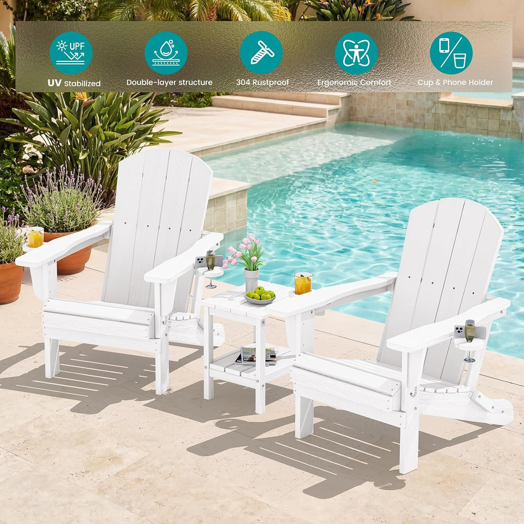 SERWALL Outdoor Adirondack Chair Set of 6 with Cup Holders,Foldable,White