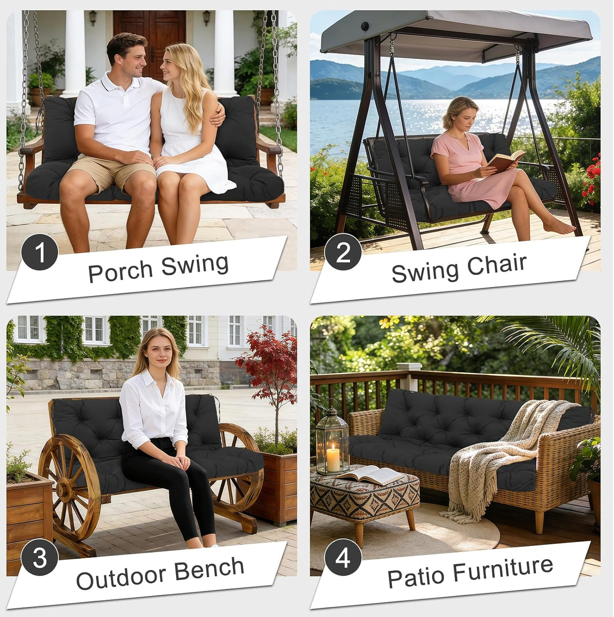 40" Porch Swing Cushions Outdoor, 5" Thick Waterproof 2-3 Seater