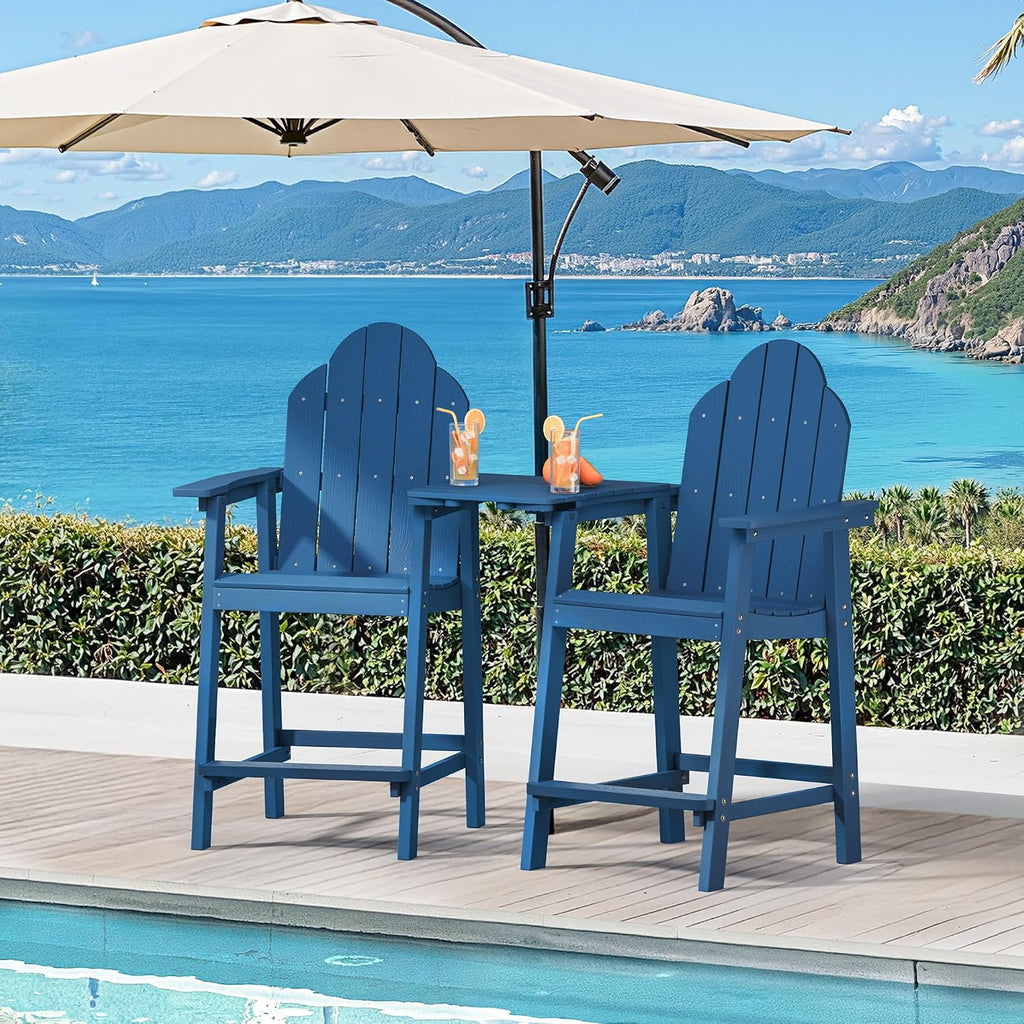LUE BONA Tall Adirondack Chair Set of 2, HDPS Bar Height Chairs, Navy Blue