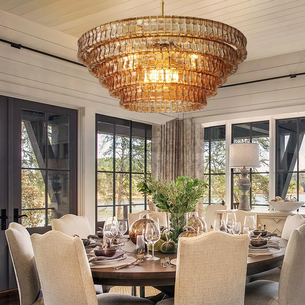 YIOSI Large Chandelier, 48" Gold Chandelier for Dining Room, 8-Light Round Drum Kitchen Island Hanging Light Fixture Perfect for Living Room, Bedroom