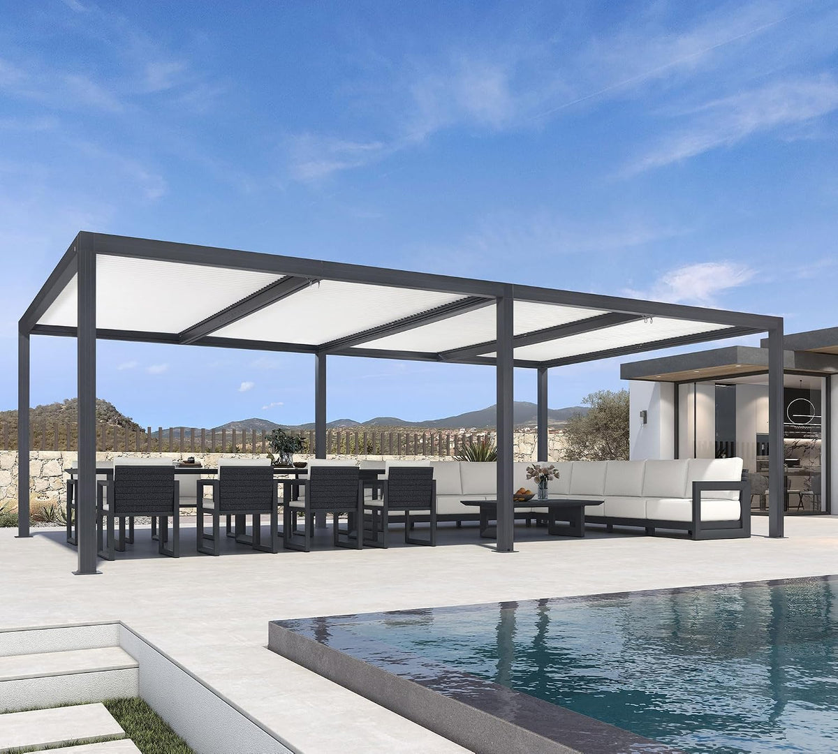 PURPLE LEAF Outdoor Pergola 14' x 24' Hardtop Pergola w/Independent Roof