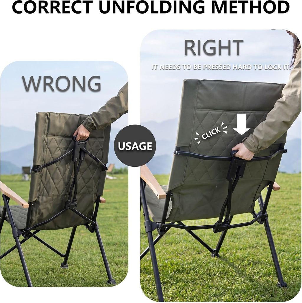 Reclining Camping Chair for Adults Heavy Duty, Folding Recliner Lawn Chairs with 6-Positions Adjustable High Back, Portable Patio Lounge Chairs for Outdoor Poolside Sports Beach