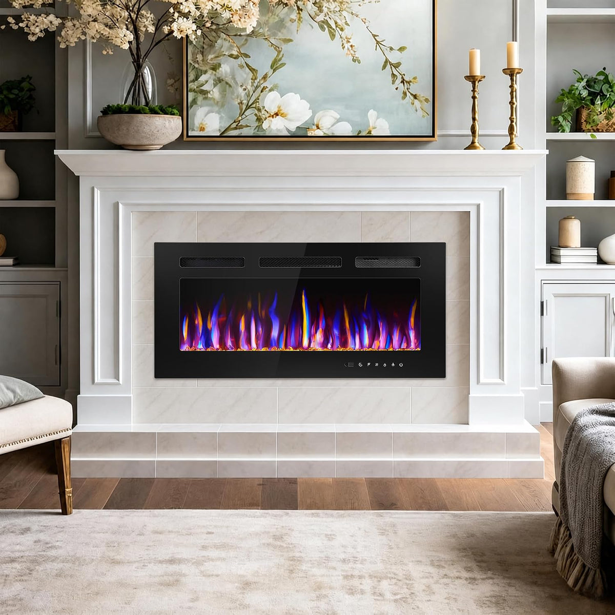 36" Electric Fireplace Wall Mounted and Recessed 750/1500w W/Remote Control