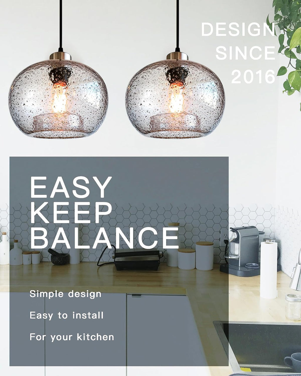 CASAMOTION Glass Pendant Lights, Marble Clear, 2 Pack