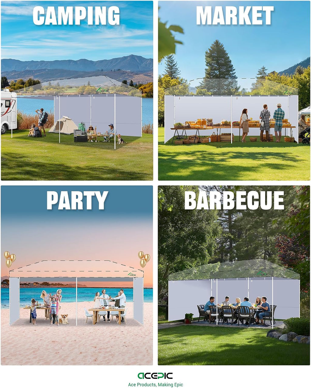ACEPIC 10x20ft Canopy Sidewalls Only, White (4PCS, Frame Not Included)