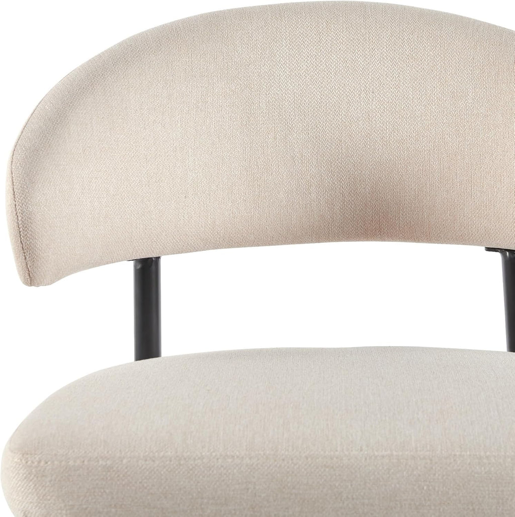 Walker Edison Modern Curved Back Upholstered Dining Chair with High-Performance Woven Upholstery and Powder Coated Steel Base, 2pk, Ivory