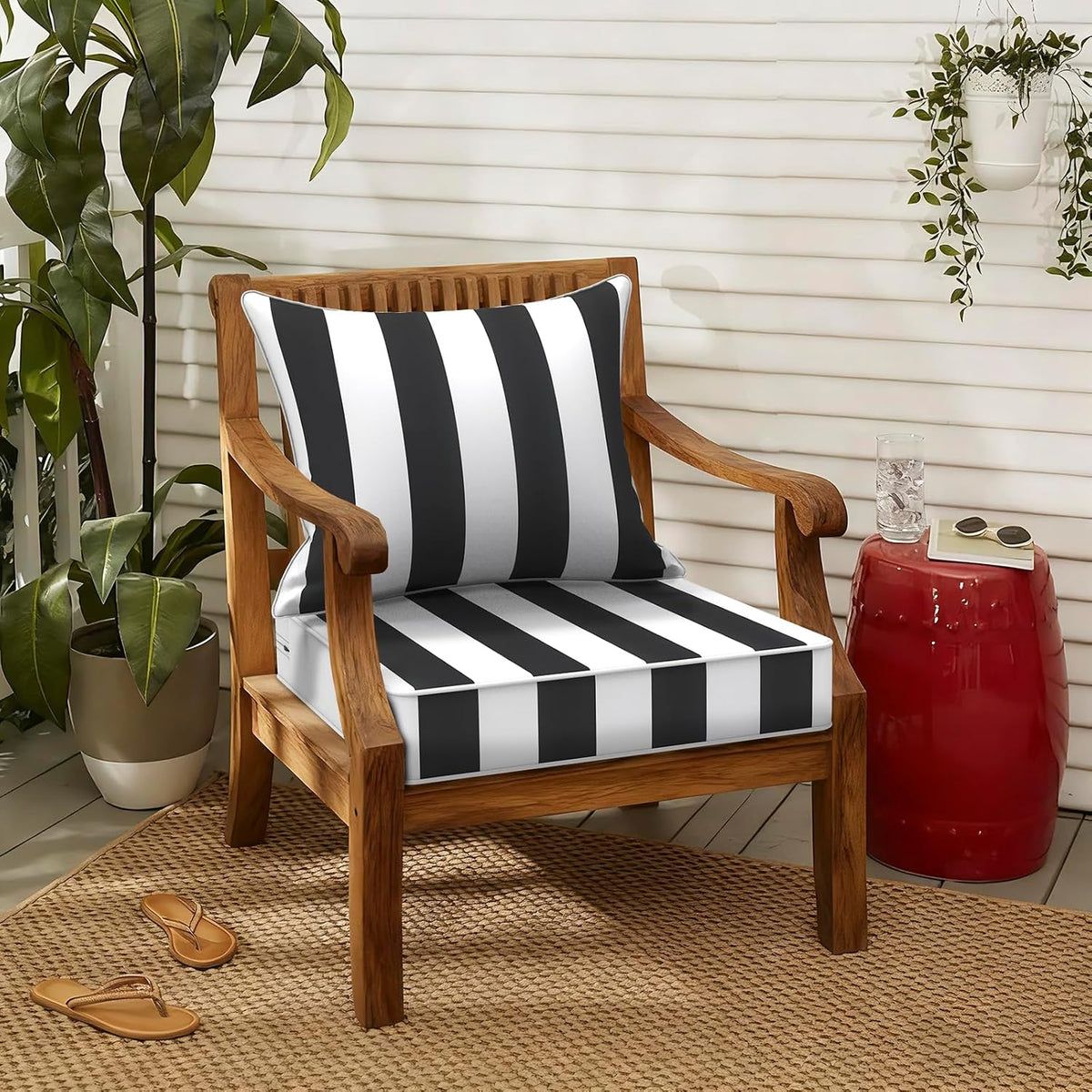 LVTXIII Outdoor Deep Seat Cushion Patio Seat and Back Cushion Set Seasonal Chair Cushion with Removable Cover and Adjustable Buckle for Home and Garden, 24"x24"x4", Cabana Black