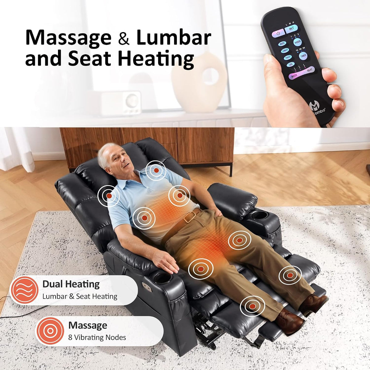 MCombo 3 Motor Large Power Lift Recliner for Elderly, Massage & Heat, 7634