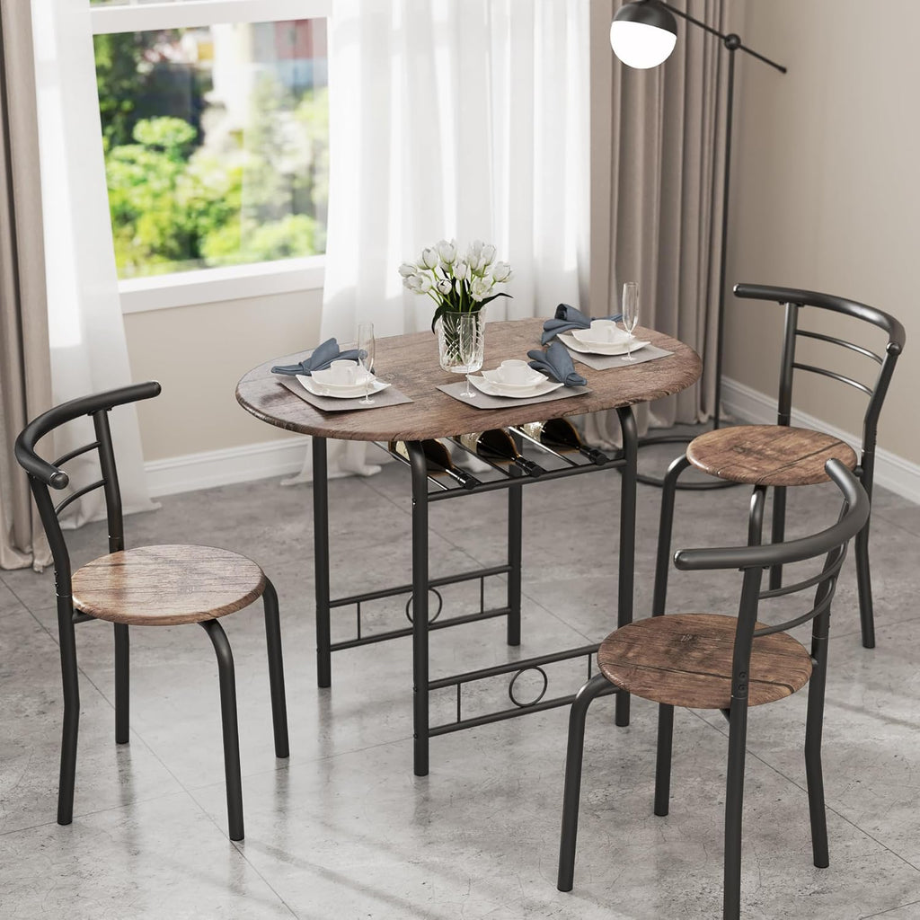 JUMMICO 3-Piece Wooden Round Table & Chair Set (Brown/Black)