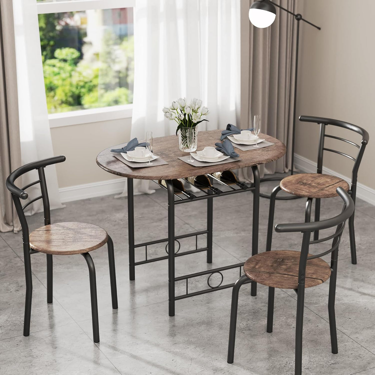 JUMMICO 3-Piece Wooden Round Table & Chair Set (Brown/Black)