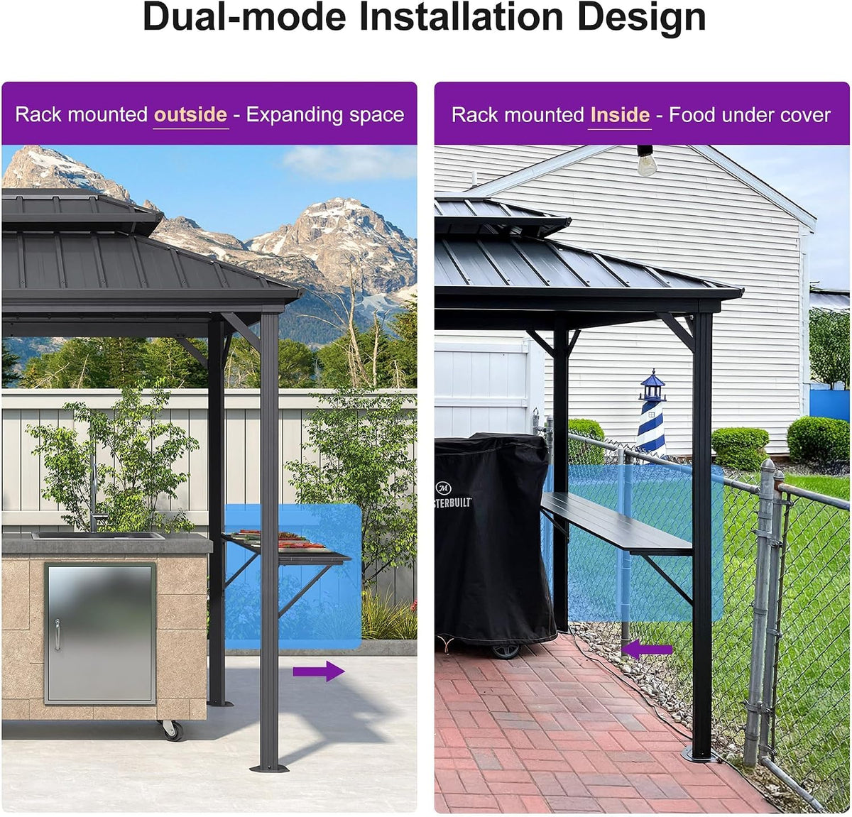 PURPLE LEAF Hardtop Grill Gazebo 6' x 8' Aluminum Frame Double Tier, Gray