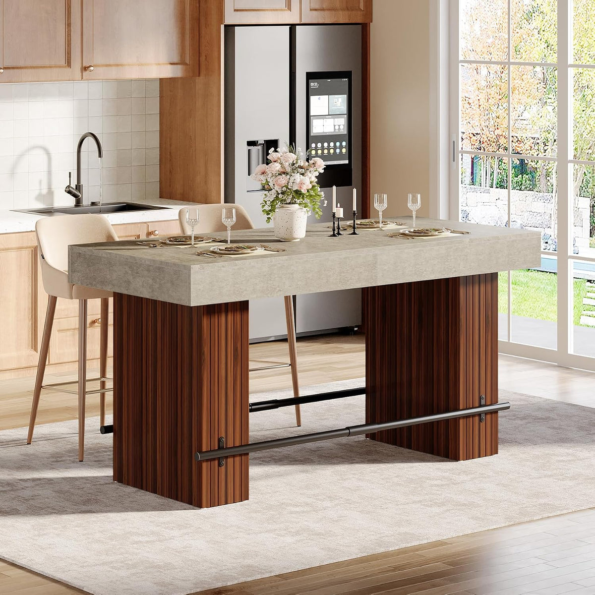 tribesigns 62.2" dining table for 4-6, counter height, close-up detail