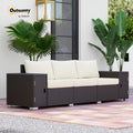 Outsunny 3 Seater Wicker Sofa with 2 Storage Side Tables Cream White/Brown