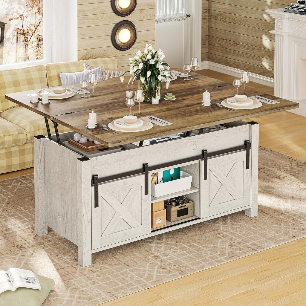 SEDETA Farmhouse Lift Top Coffee Table with Storage and Hidden Compartment