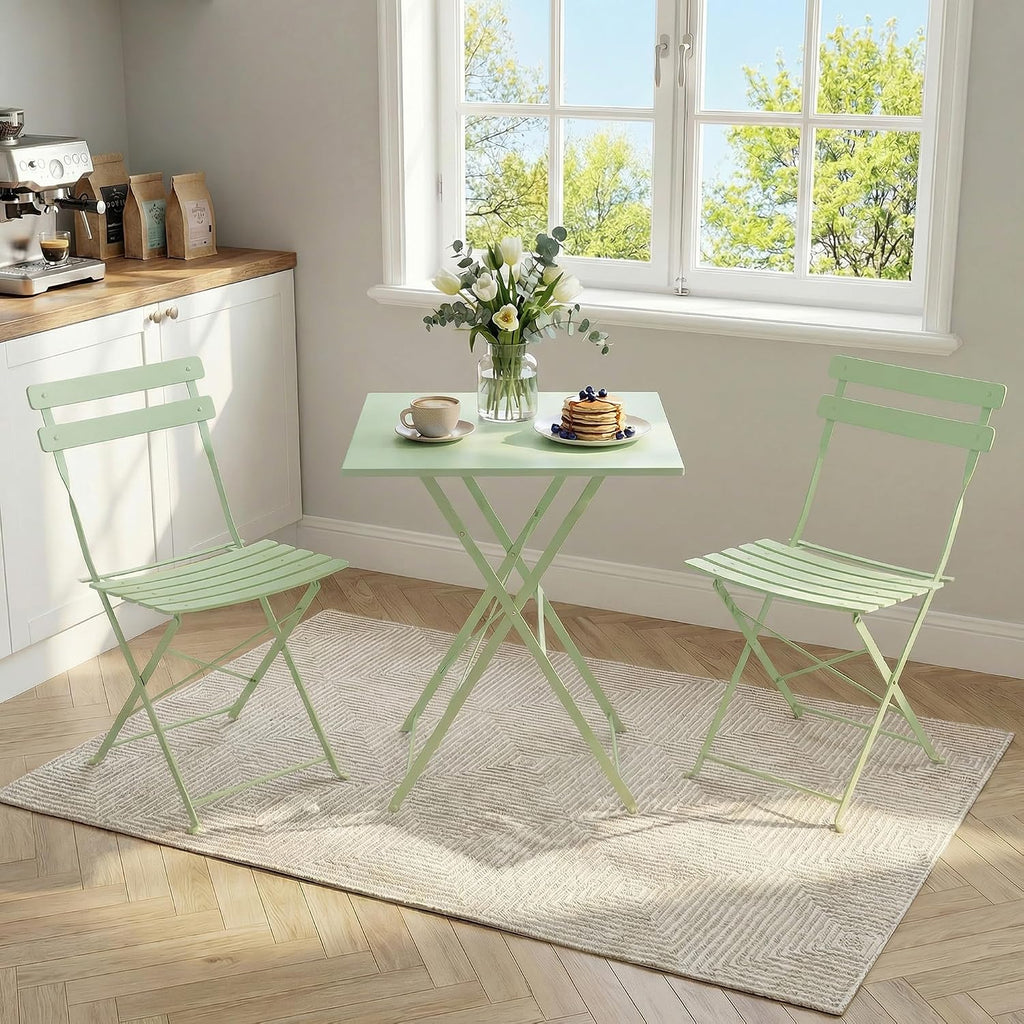 IDEALHOUSE Bistro Table and Chairs Set of 2, Folding Design, Green