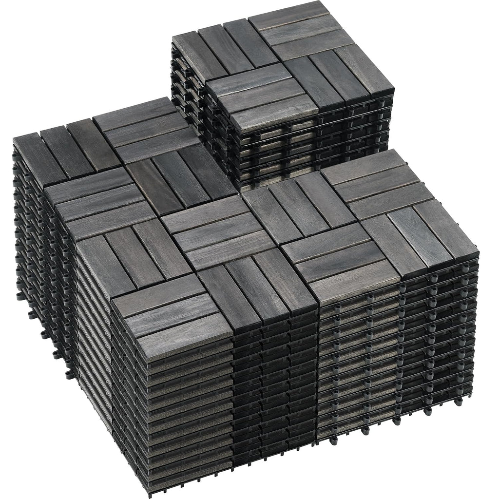 PrimeZone 54 PCS Solid Acacia Wood Interlocking Patio Deck Tiles Outdoor