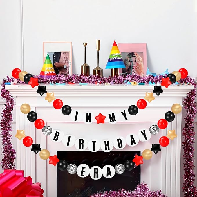 Giant Friendship Bracelet Garland Kit, DIY Birthday Banner with Letters Ball Jumbo Customizable Friendship Bracelet Decor for Halloween Christmas Wedding Party(Black, Gold, Red)