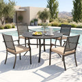 PHI VILLA Outdoor Dining Set for 4, 42" Round Metal Table w/Umbrella Hole