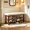 40" Shoe Bench with Leather Cushion, Upholstered Entryway Bench, Ivory