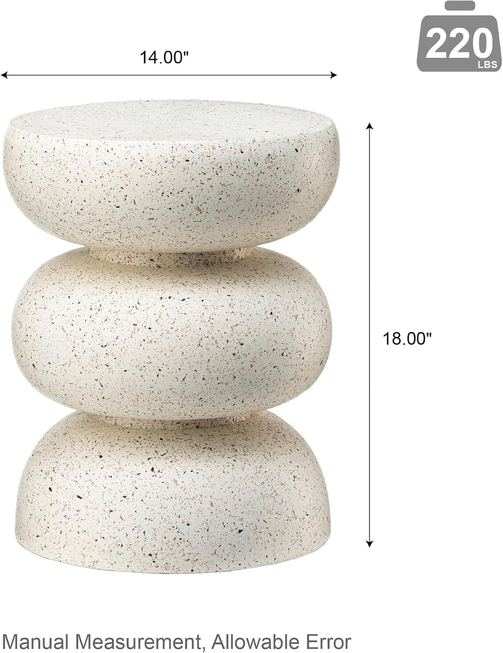 Glitzhome Outdoor Side Table Set of 2, 18" H Decorative Garden Stool MgO Faux Terrazzo End Table, Heavy Duty Indoor Outdoor Round Planter Stand for Living Room Bedroom Patio Deck Poolside,White