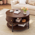 HUAHUU 23.6" Round Coffee Table, 3-Tier Center Table with Storage, Walnut