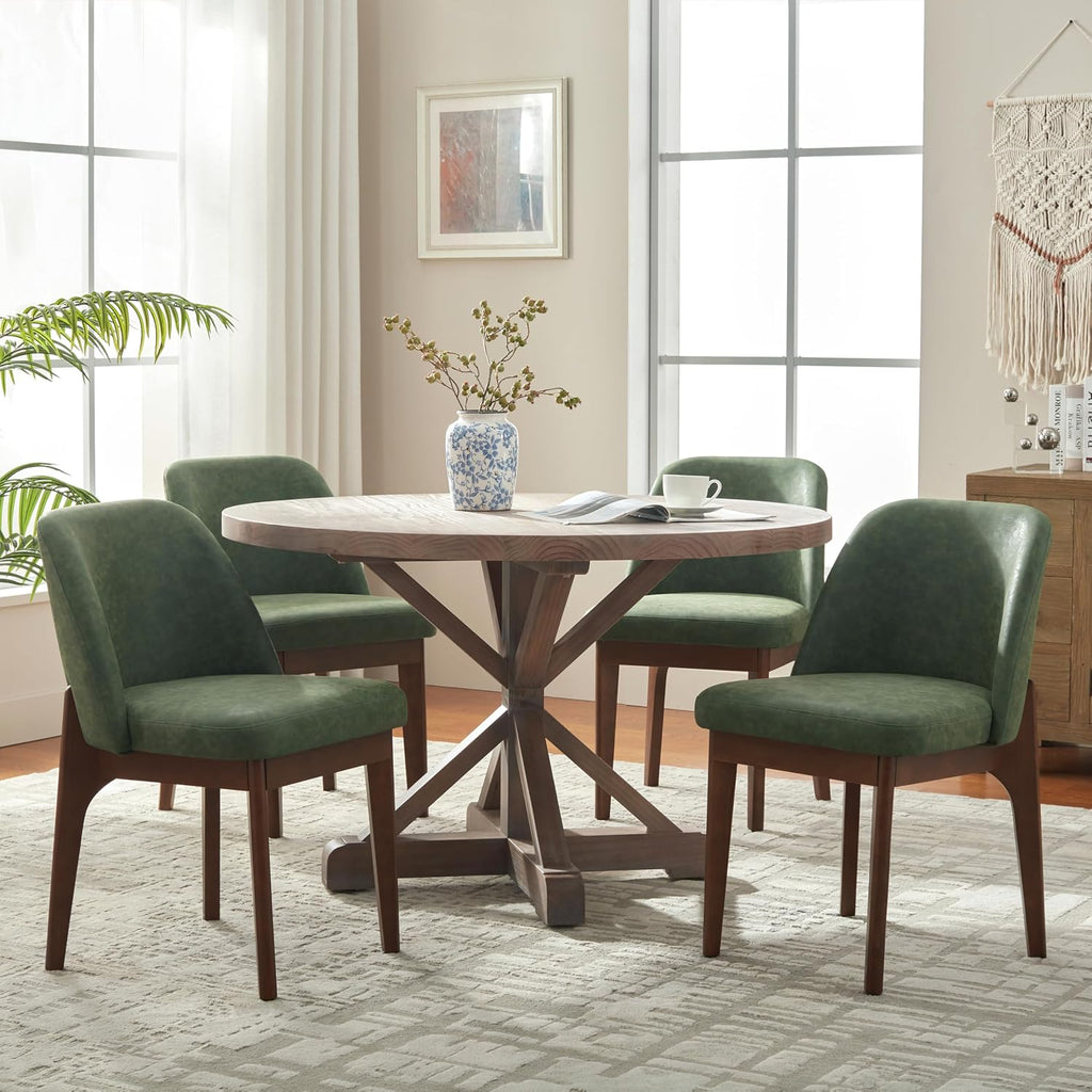 VKNOW Dining Chairs Set of 6, Faux Leather Wooden Kitchen Chairs, Green