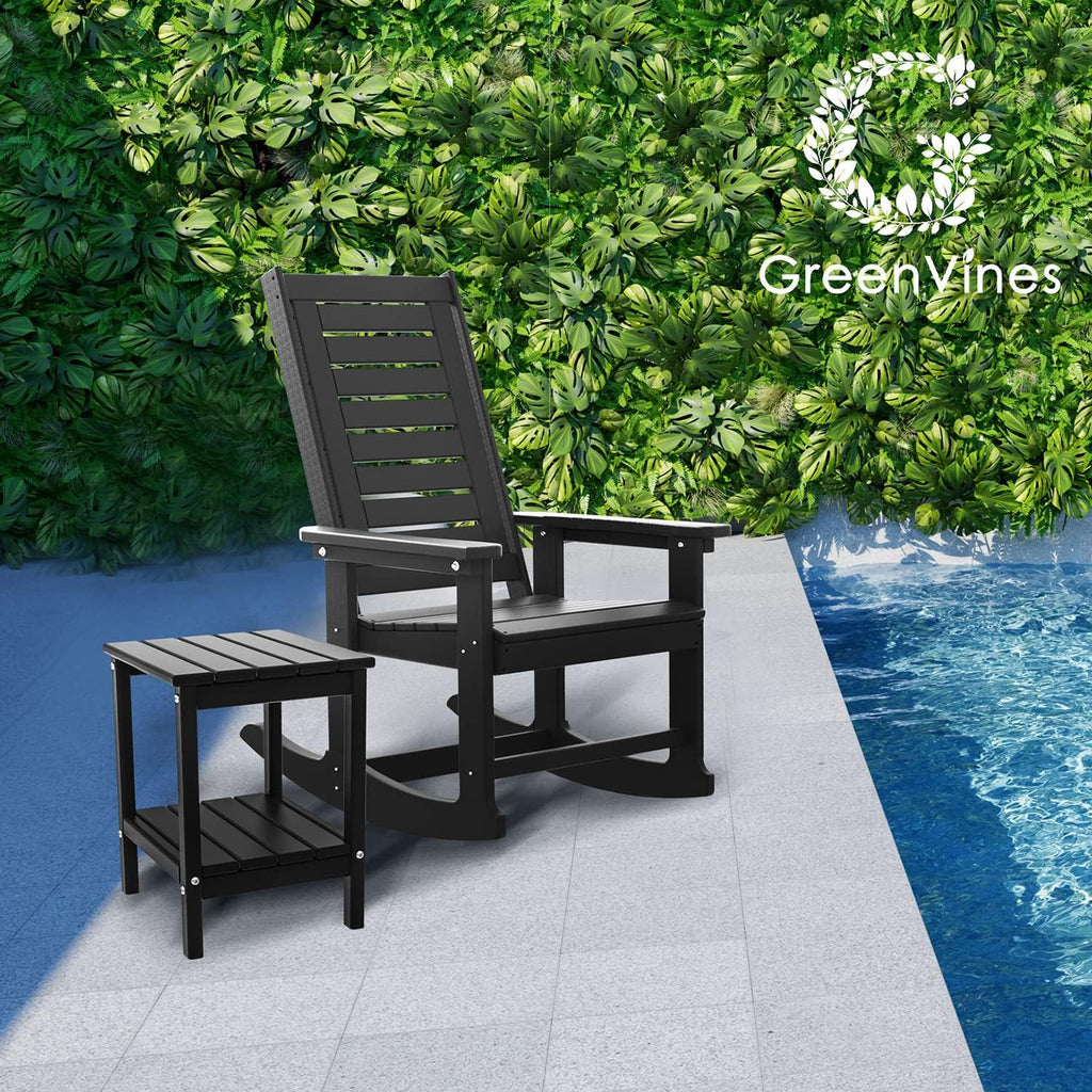 GREENVINES Oversized Outdoor Rocking Chairs Set of 2, HDPE Rocker, Black