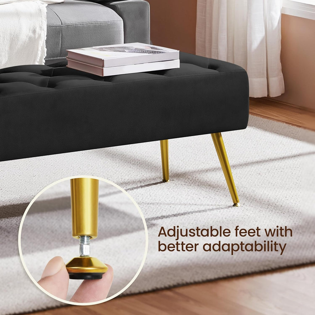 Yaheetech 45in Upholstered Velvet Ottoman Bench Seat with Gold Legs, Black
