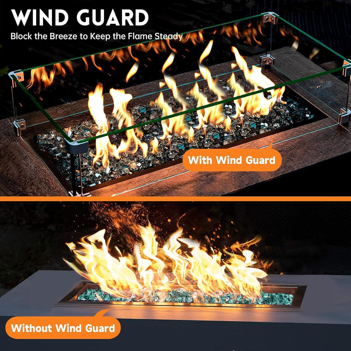 Fire Pit Wind Guard, 31.5" x 14.5" Fire Pit Wind Guard Rectangle