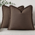 decorUhome Linen Fringe Chocolate Throw Pillow Covers 26x26 Set of 2