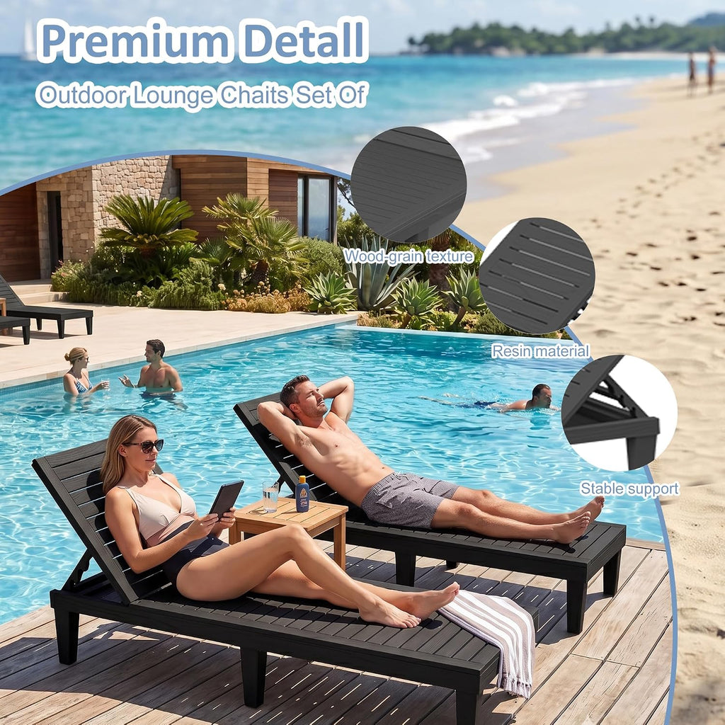 Outdoor Chaise Lounge Chair 5-Position Adjustable Backrest, Black